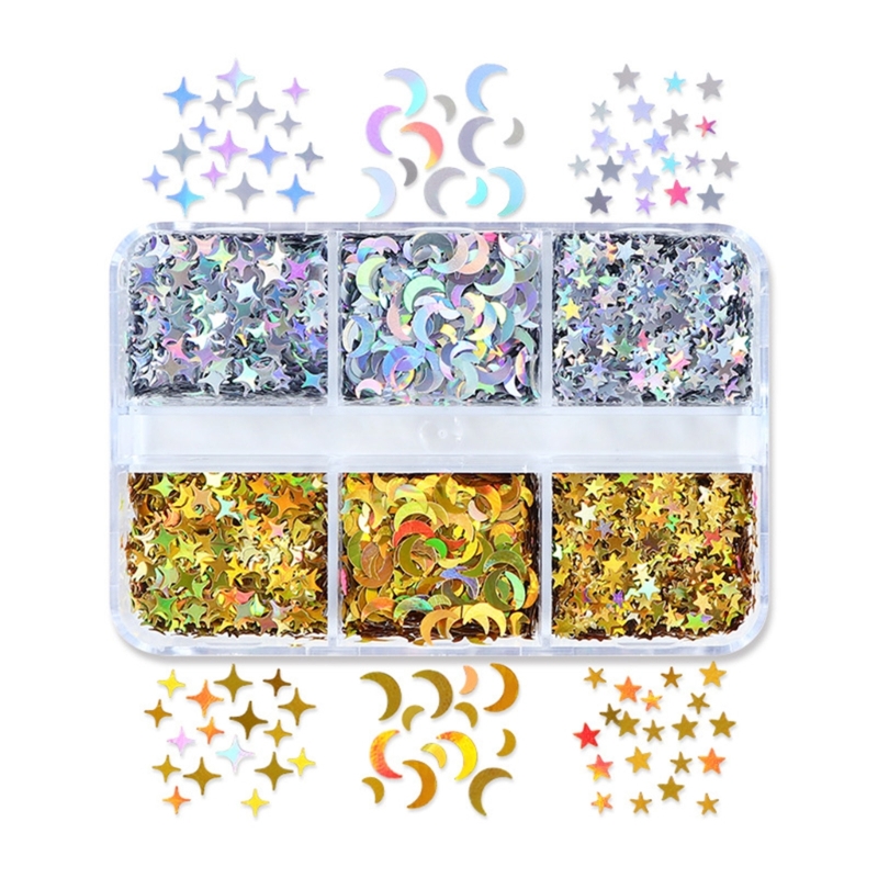 6 lentejuelas resina rejilla, brillo estrella lunar para relleno resina epoxi, relleno molde UV