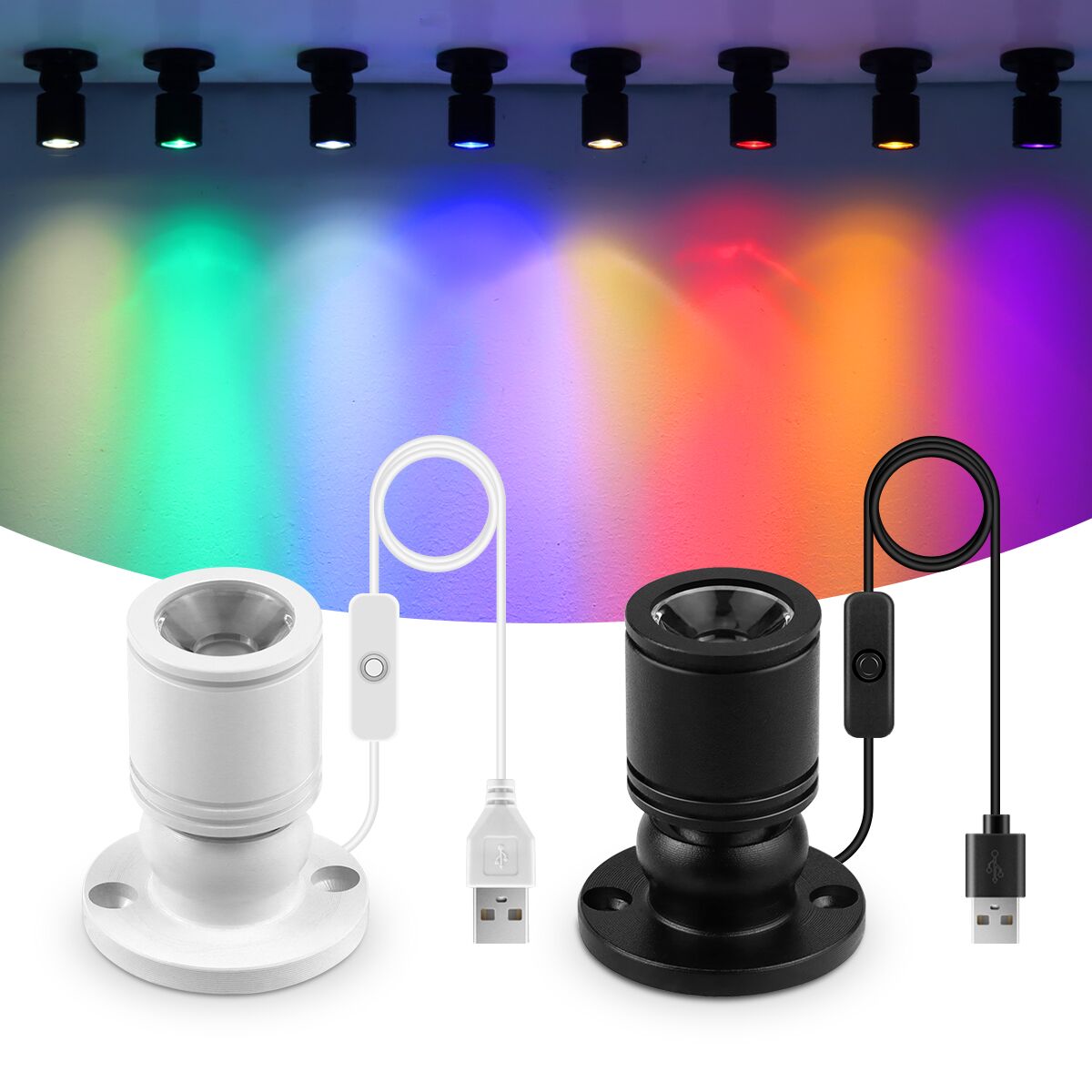 Aufputzmontierte Mini-USB-5-V-1-W-LED-Spot-Licht, drehbare Deckenleuchte, Schmuck, Vitrine, Theke, Schrank, Schrank, Regal, Strahler