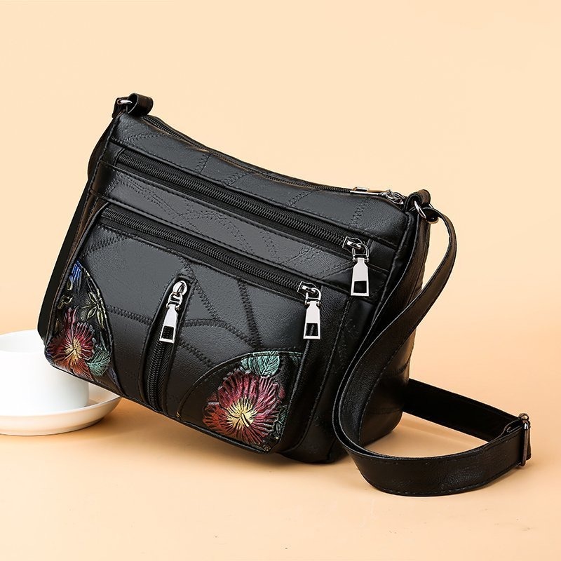 Bolsos cruzados de cuero suave de lujo para mujer, bolsos con múltiples bolsillos de flores, bolso cruzado para mamá, mochila para mujer con estampado Ra