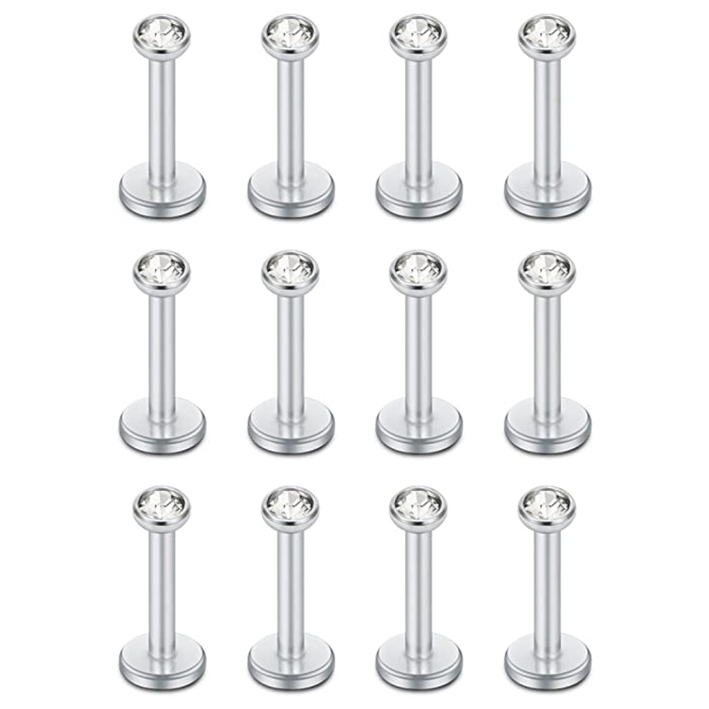 CZ Opal Internamente Rosca Labret Monroe, Anel Lábio, Tragus Prego, Helix Brinco, Stud Piercing Jóias, Bar Comprimento 6-10mm, 16G, 12Pcs