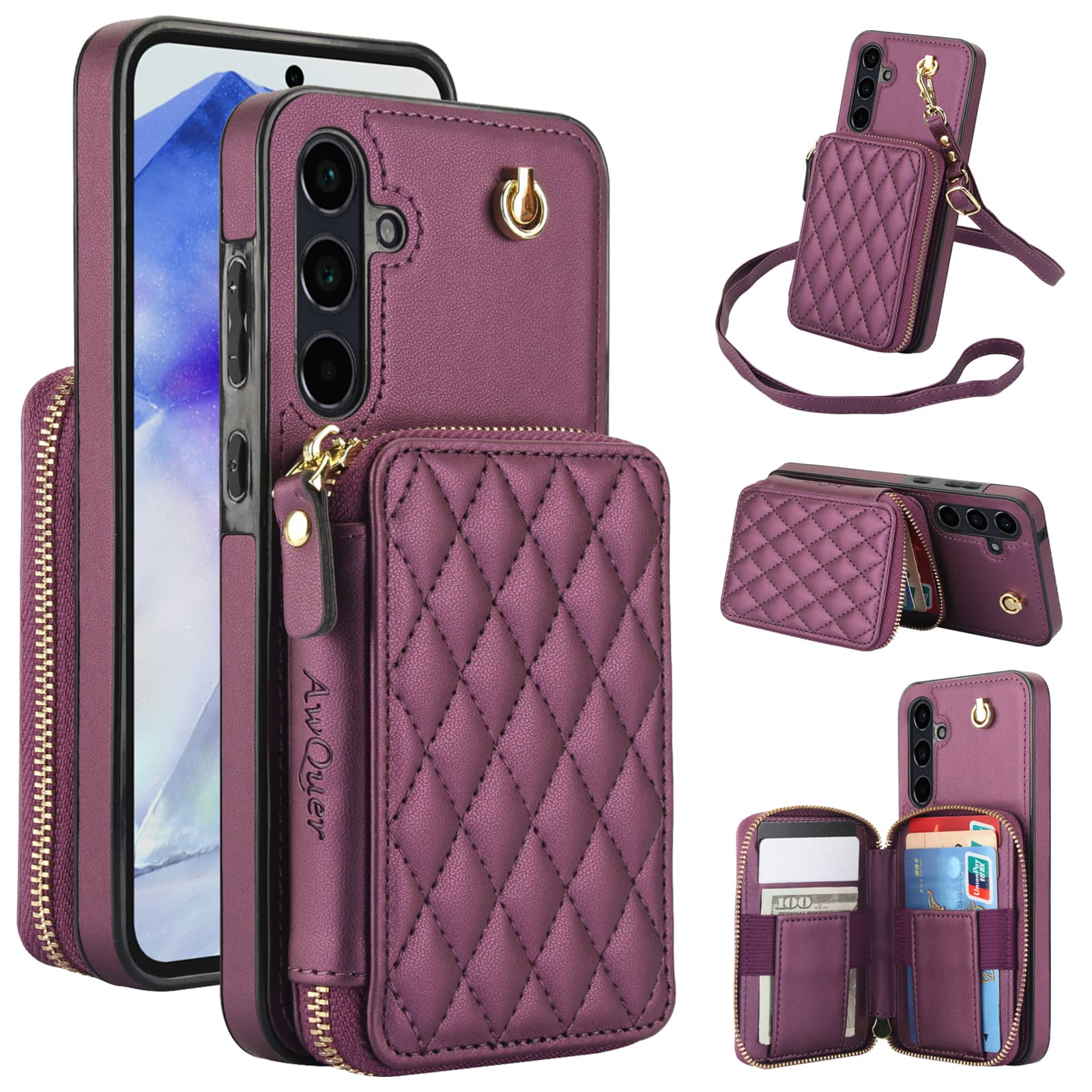 Sarung dompet selempang untuk Samsung Galaxy A56 A36 A16 A55 A35 A15 A54 A14 A73 A53 A13, dompet tangan penutup lipat pemblokir RFID
