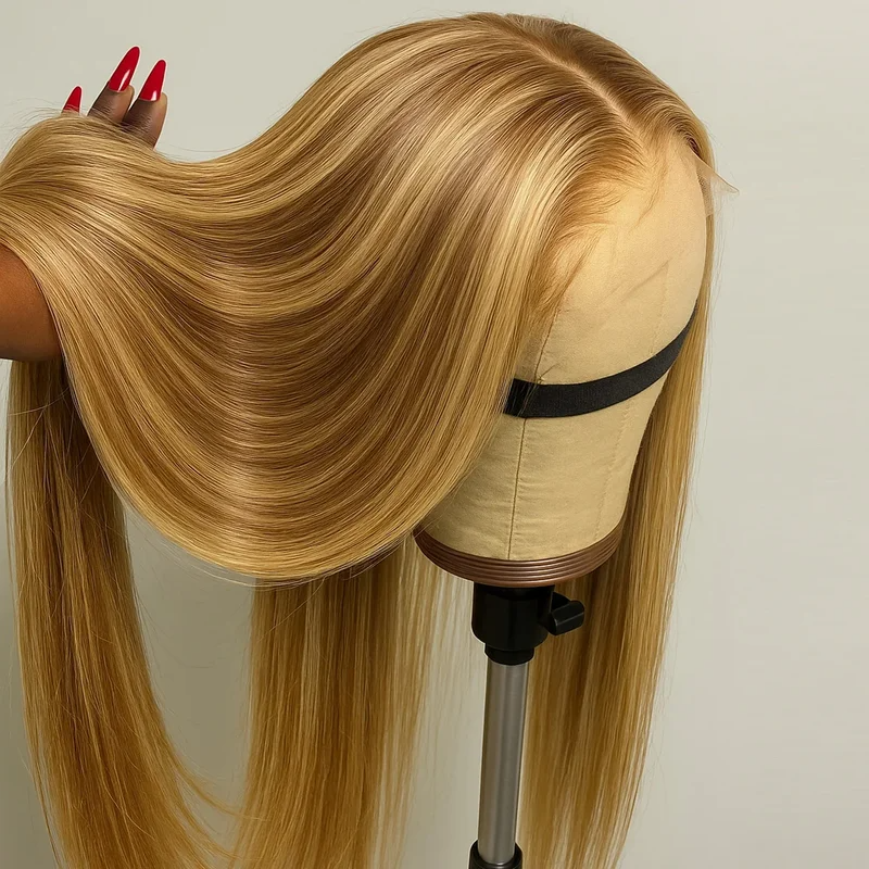 Hoogtepunt Front Pruiken Menselijk Haar Pre Geplukt Haarlijn 4/27 5x5 Lijmloze Kant Rechte Pruik Menselijk Haar Pruiken Voor Vrouwen 250 Dichtheid