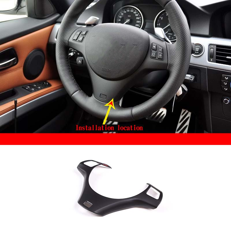 Penutup Dekorasi Roda Kemudi Mobil Gaya Hitam Matte ABS Stiker Bingkai Ramping untuk BMW 3 Series E90 E92 2005-2012 Aksesori Mobil