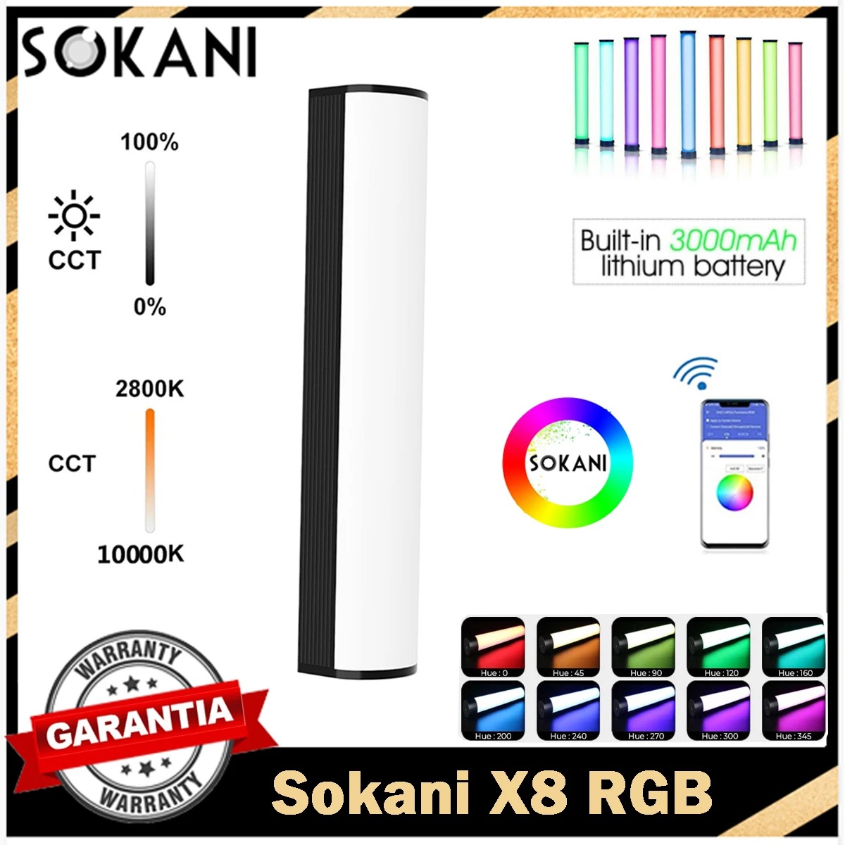 SOKANI X8 Lumière de photographie LED X8, déterminer le anciers de tube lumineux RVB, lumière douce vidéo, télécommande vs 6C Pavotube LUXCEO P200