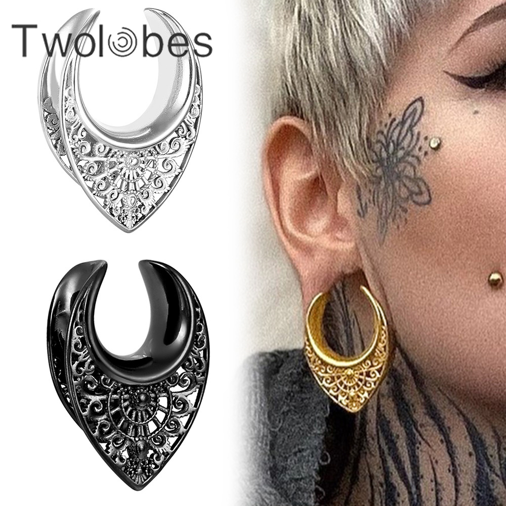 Twolobes 2 pièces Vintage 316 acier inoxydable nouveaux tunnels de selle cintres jauges bouchons Piercing corps bijoux cadeau (8-25mm)