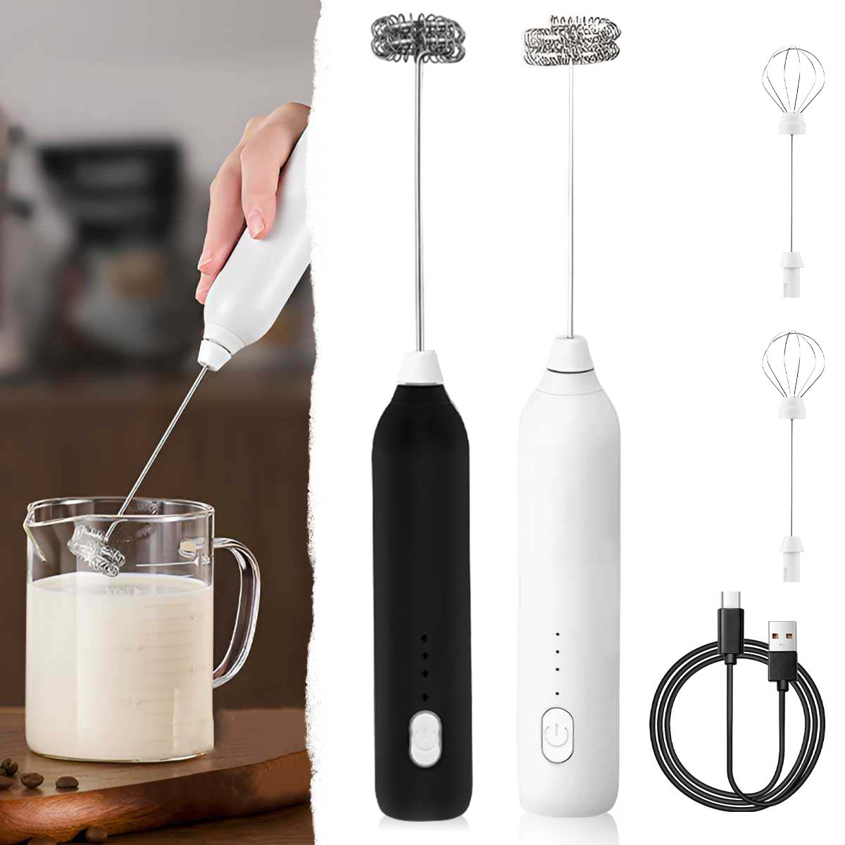 Batedor de Leite Portátil 300mAh, Mixer Elétrico Sem Fio, Adequado para Café, Leite e Ovos, Acessório de Cozinha