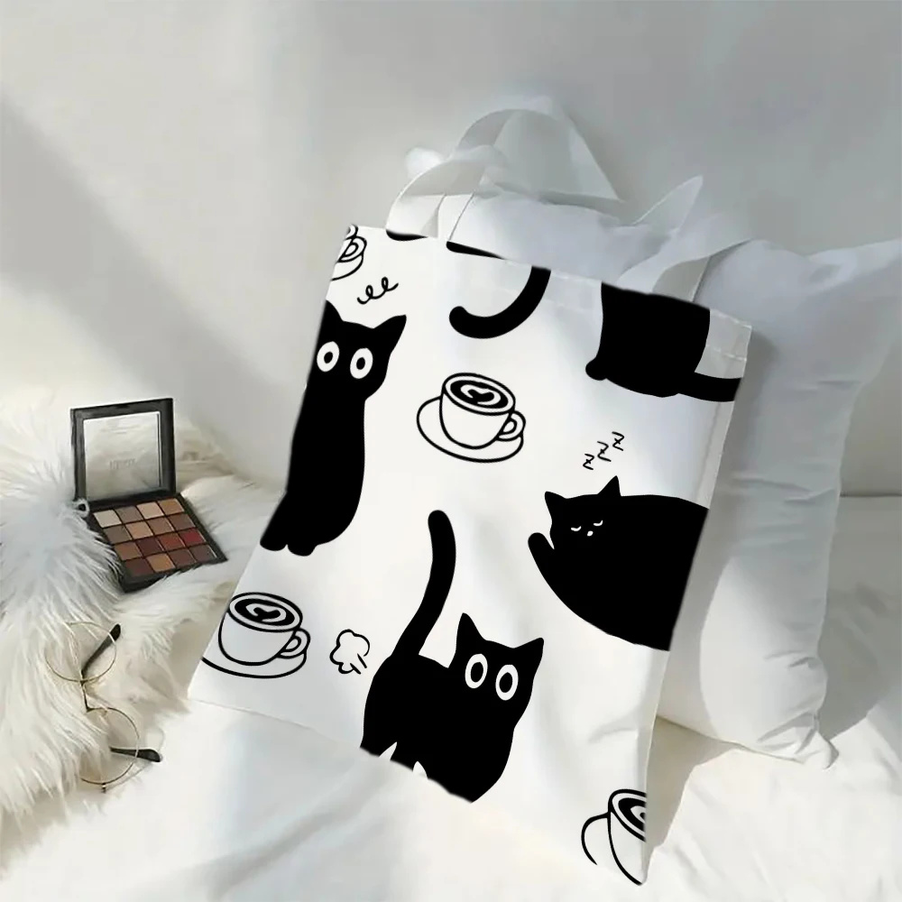 Kawaii Chic Cartoon Tiere Katze Große Kapazität Canvas Einkaufstasche Schmetterling, Panda Stilvolle Umhängetasche für Frauen