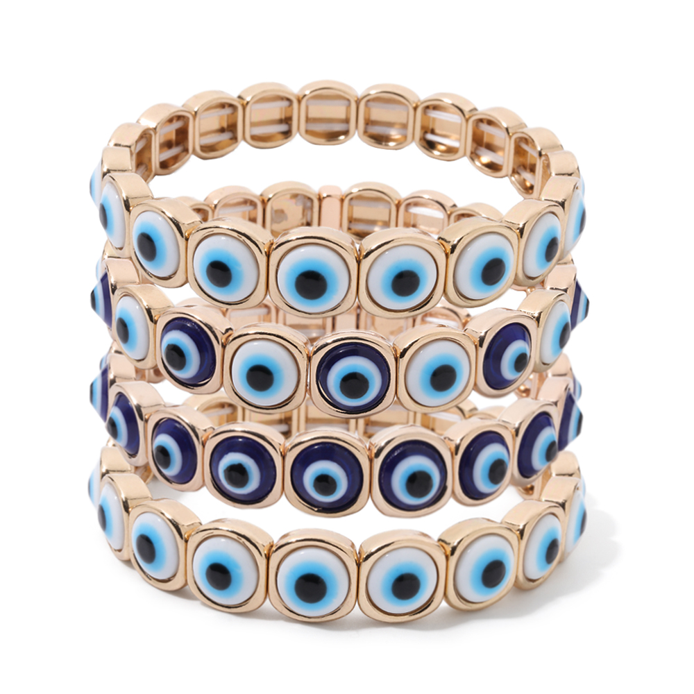 2024 New Fashion Devil Eye Bangle For Women Inlaid Charm Gold Color Elastic Bracelets Accessory