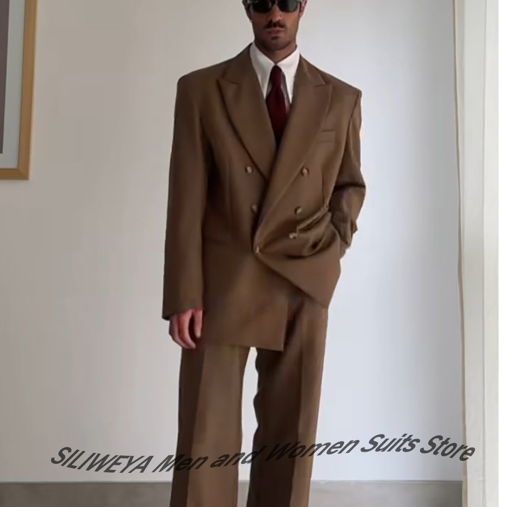 Terno masculino tan trespassado oversized solto ajuste duas peças (jaqueta + calças) conjunto na moda sob medida blazer formal casual escritório wear