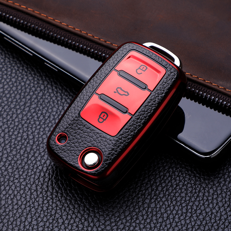 Funda de cuero Tpu para llave de coche, funda protectora completa, bolsa para VW Volkswagen Polo Tiguan Passat Golf Jetta Lavida Skoda Octavia
