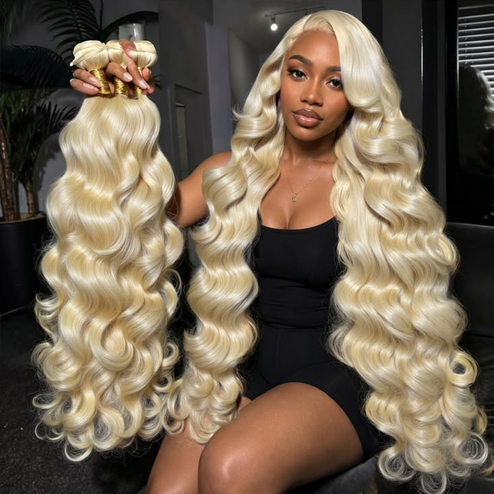 Наборы блонд-волос 613 Body Wave, 28, 30, 32 дюйма, 3 пучка, 300 г, 100% натуральные, необработанные, бразильские, класс 12А, волнистые, для наращивания, для женщин