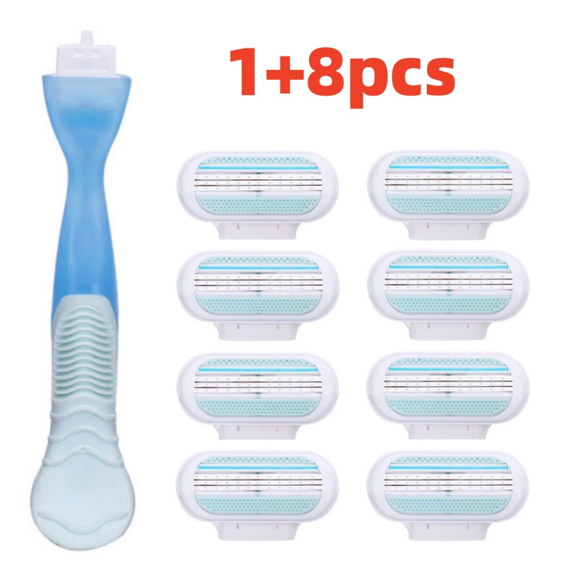 (1 manche + 8 lames) lames de rasoir de sécurité pour femmes visage/jambes/armes/bikini beauté épilation rasage rasoir compatible