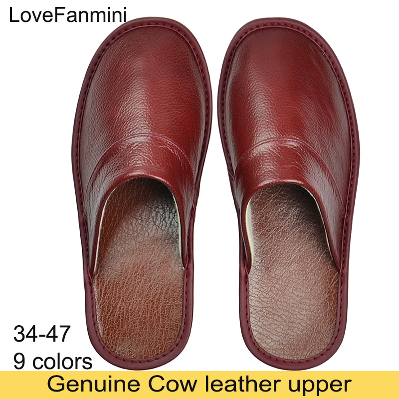 Grote Sizegenuine Koe Lederen Slippers Woningen In Indoor Slipper Lente Herfst Mannen Vrouwen Ouderen Antislip Casual Enkele Slides schoenen