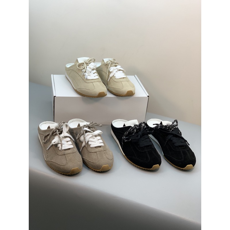 Damskie retro zamszowe sneakersy typu mule, wsuwane, bez pięty, klapki, letnie płaskie sznurowane mule na lato 2026, codzienne mokasyny do chodzenia na zewnątrz.
