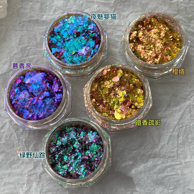 Serpihan Glitter bunglon 12 warna tidak beraturan, payet Glitter bunglon untra-tipis, payet Glitter, efek cermin, manikur bunglon, payet
