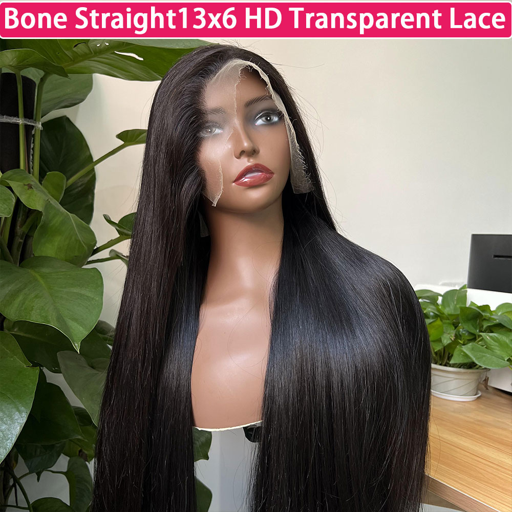 Peruki z prostych, naturalnych, dziewiczych włosów ludzkich, peruka typu 13X6 HD Lace Frontal, wstępnie wyskubana, wietnamska peruka typu 13X4 Lace Front, czarne peruki dla kobiet.