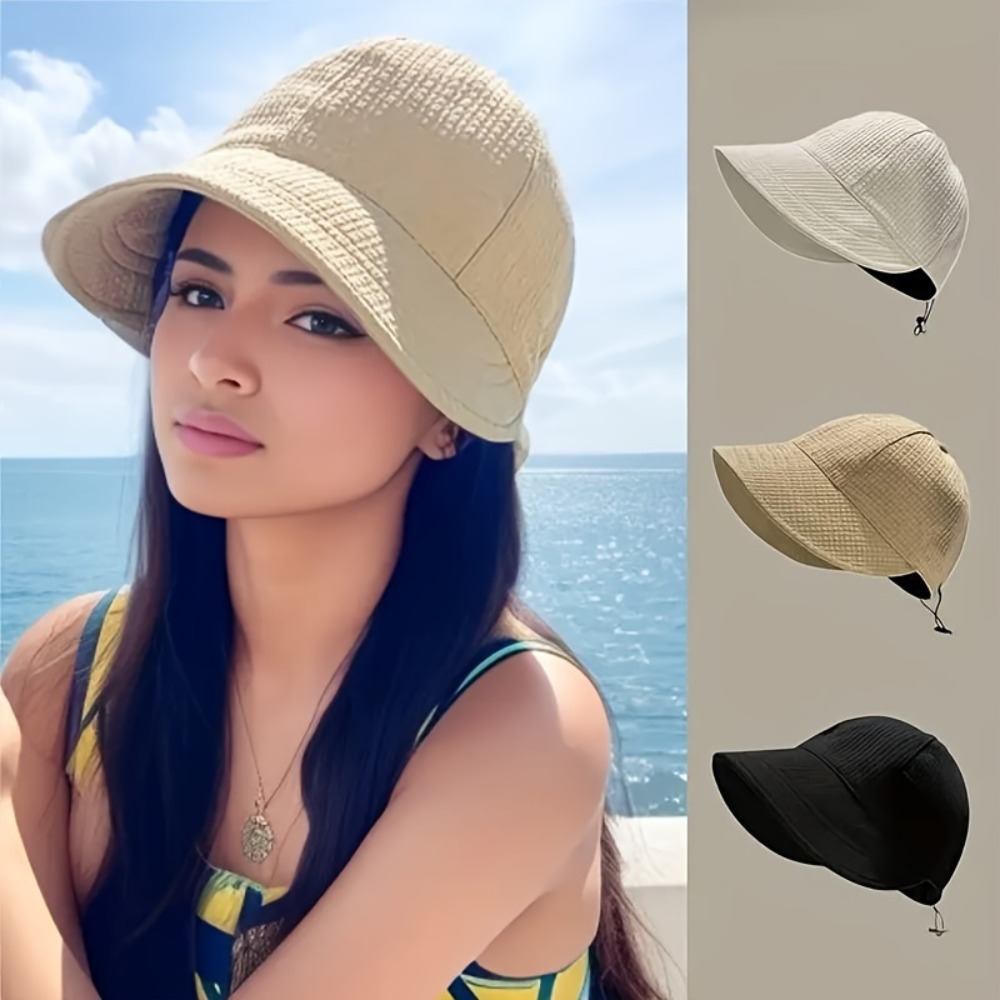 Topi bisbol pola wafel tali wanita, topi pelindung matahari perjalanan pantai modis cocok untuk musim semi & musim panas