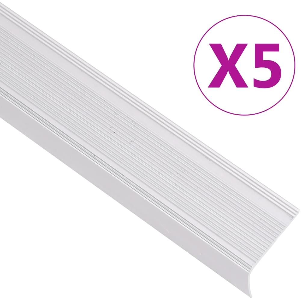 L-Shaped Aluminium Stair Nosings - 5 Pcs Set, 134 cm, Silver Finish for Safe Steps