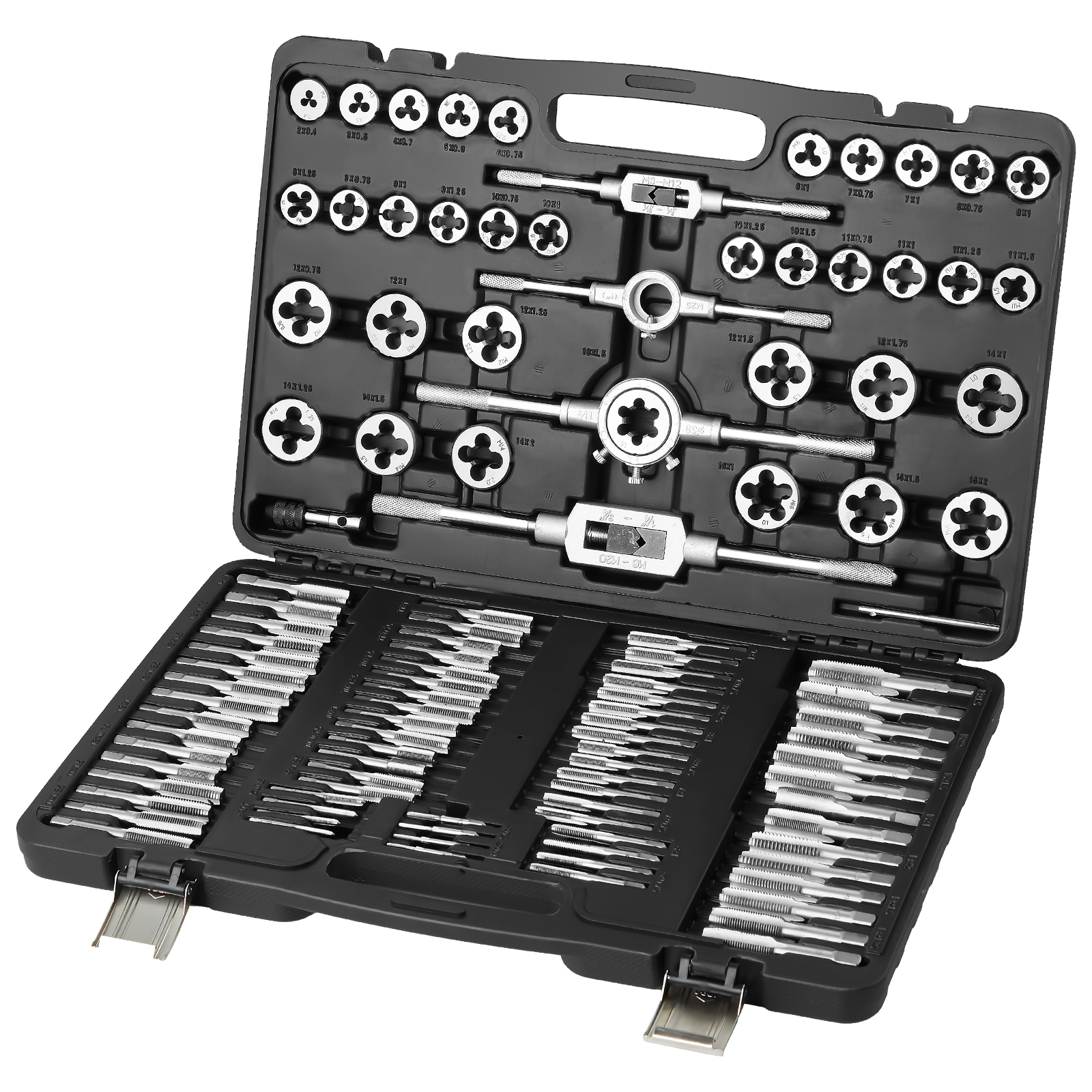 SucceBuy tap- en matrijzenset 40 stuks 60 stuks 80 stuks 110/116 stuks metrisch SAE standaard lager stalen kranen en matrijzen essentieel draadsnijgereedschap