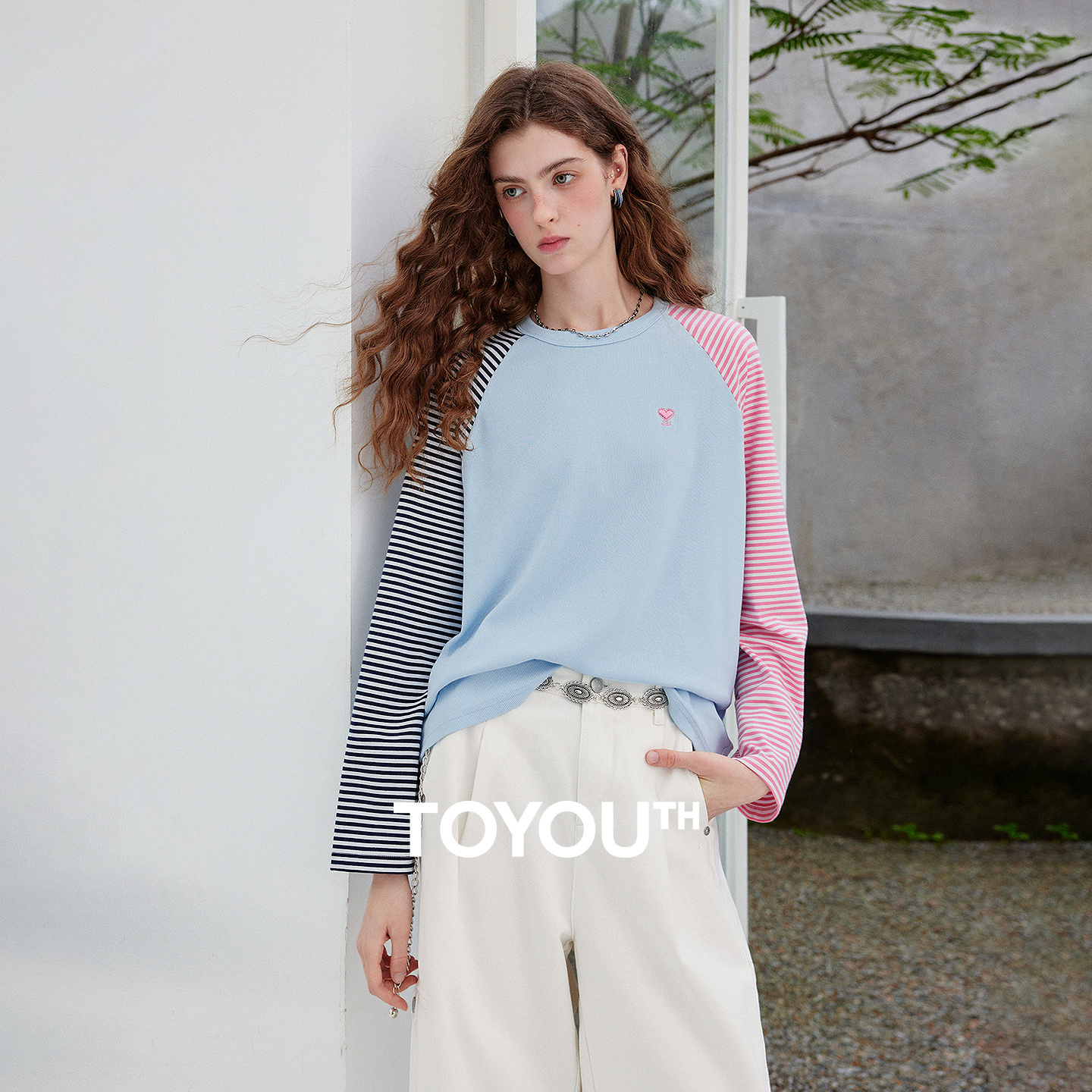 TOYOUTH Maglietta a Maniche Lunghe da Donna 2026 Autunno Nuova EcoCosy Colorblock Raglan a Righe Dolce Cool Preppy Sportiva Casual Top