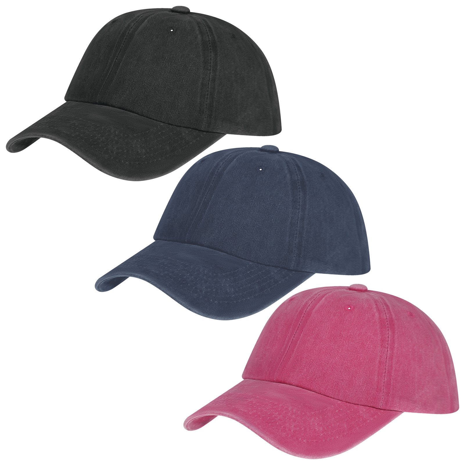 Casquette de baseball unie délavée pour hommes et femmes, casquette à visière réglable rétro, cadeau de chapeaux en pur coton, pare-soleil à la mode, 3 pièces par paquet