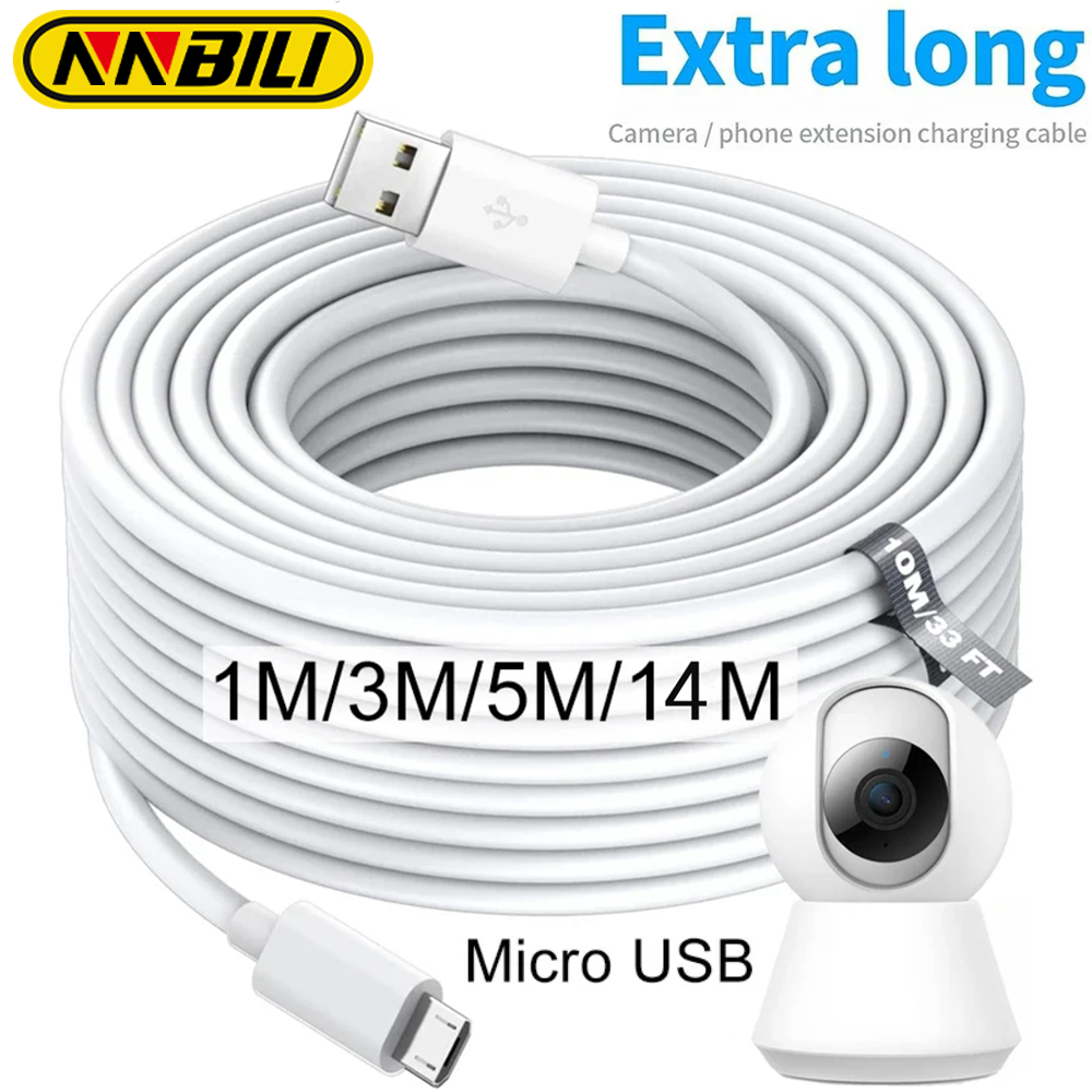 NNBILI 1m-14m Cable de línea extendida de carga rápida Micro USB Extra largo para Samsung Xiaomi Android teléfono cámara Monitor banco de energía