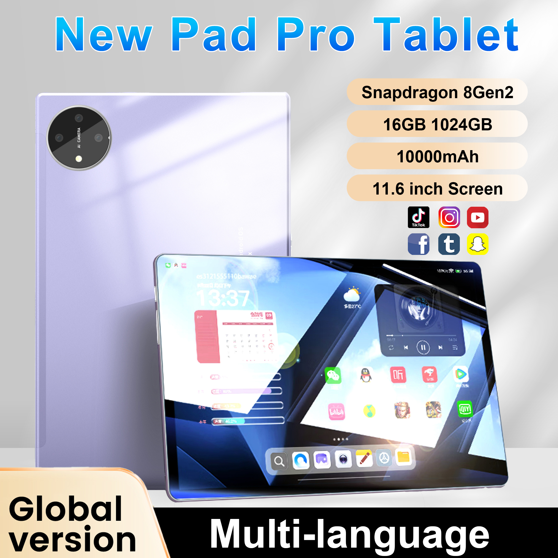 Tablette originale Pad 15 Pro, 10.1 pouces, Snapdragon 8gen2, 16 go + 1024 go, 10000mah, Android 13, Xioami Global, 5G, double SIM, WIFI, écran HD