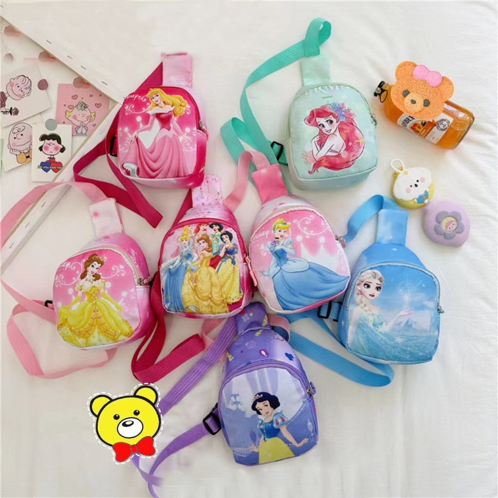 Paquete de pecho de Frozen de Disney, bandolera de princesa de dibujos animados para niños y niñas, bolsos cruzados para exteriores, bolso para niños, billetera de ocio Zero
