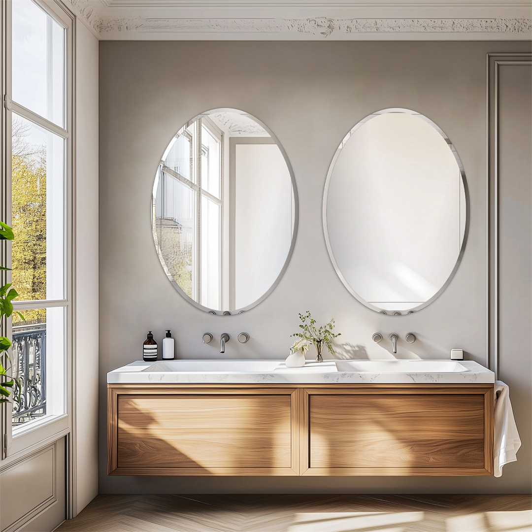 Specchio da Toeletta Ovale Senza Cornice LUVODI, Decorazione Murale Artistica Argento con Bordo Smussato per Arredamento Casa