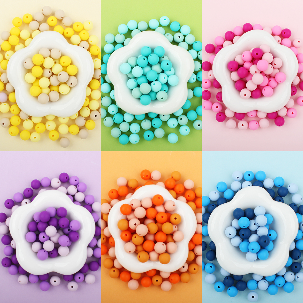 50 Uds. De cuentas de silicona redondas de 12mm, mordedor de calidad alimentaria, colgante DIY, collar, Clip para chupete, accesorios de lactancia para recién nacidos