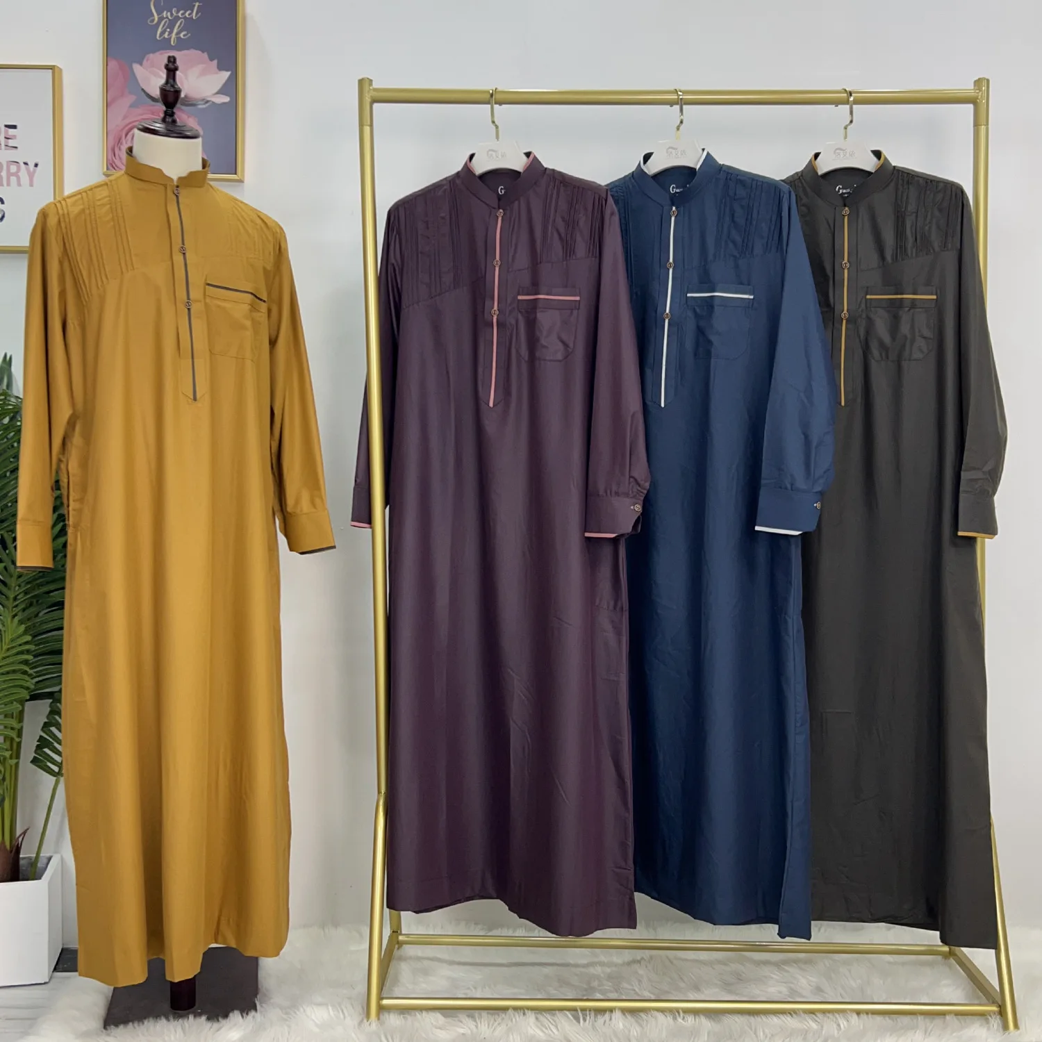 2025 novos homens moda muçulmana sólido jubba thobe robe roupas islâmicas árabe kaftan vestido saudita eid ramadan jalabiya abaya vestido