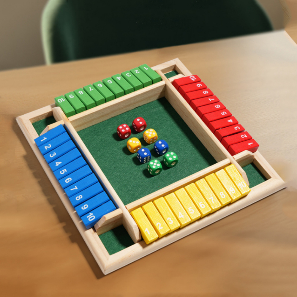 Jogo de tabuleiro de dados aritméticos, quatro lados, caixa de jogos de cartas, brinquedos de dados, abas de madeira, 4 jogadores, número de festa, jogos de tabuleiro
