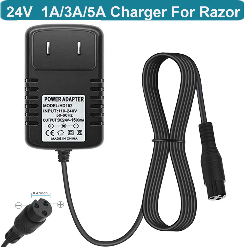 24V Charger for Razor E200 E200S E175 E300 E300S E125 E150 E500 E500S PR200 E225S E325S MX350 MX400 ZR350 Pocket Mod, Sports Mod