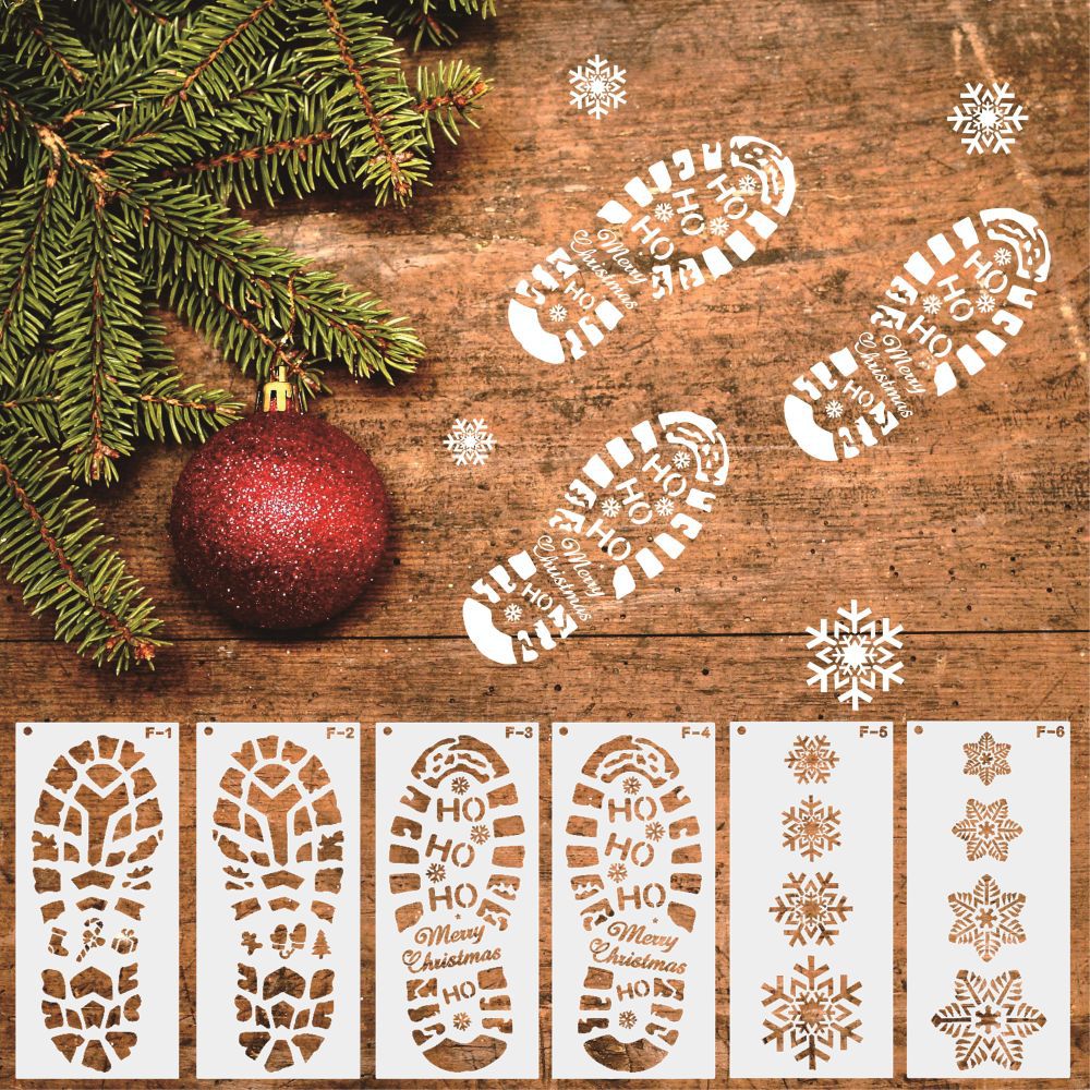 6 stücke Weihnachten Fußabdruck Schneeflocke Schablone Santa Claus Fußabdruck Malerei Vorlage Sammelalbum Färbung Präge Album Weihnachten Dekor