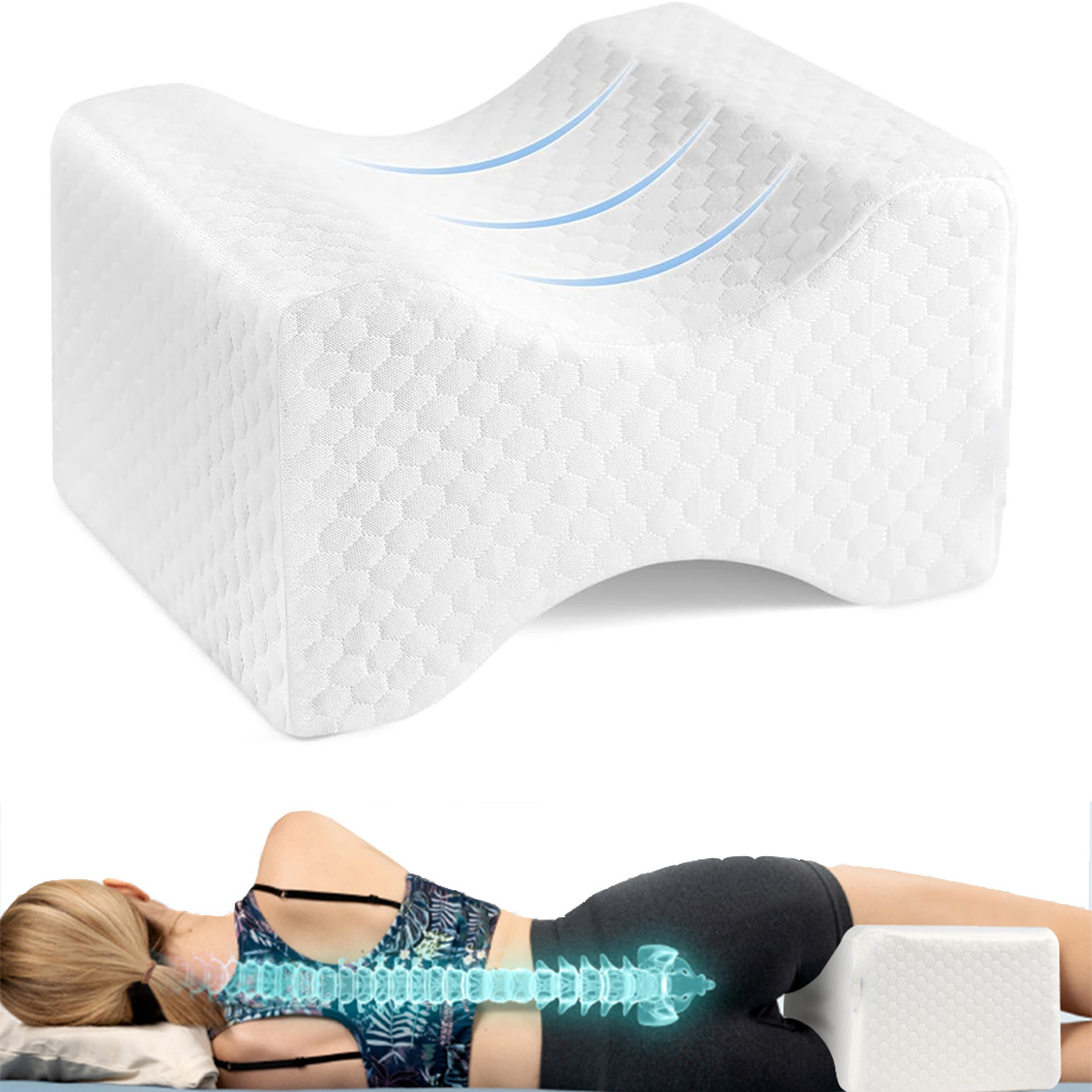 Almofada para pernas, travesseiro lateral, travesseiro de joelho de espuma de memória com cinto lateral para dormir, travesseiro para pernas com capa removível e lavável