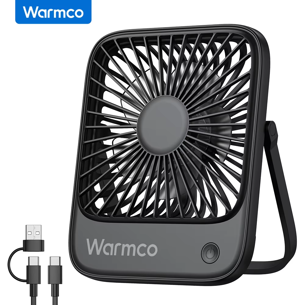 Warmco Mini ventilateur de bureau USB ventilateur USB-C Portable 3 vitesses réglable silencieux petit ventilateur de refroidissement personnel 180 °   Rotation pour les voyages à domicile