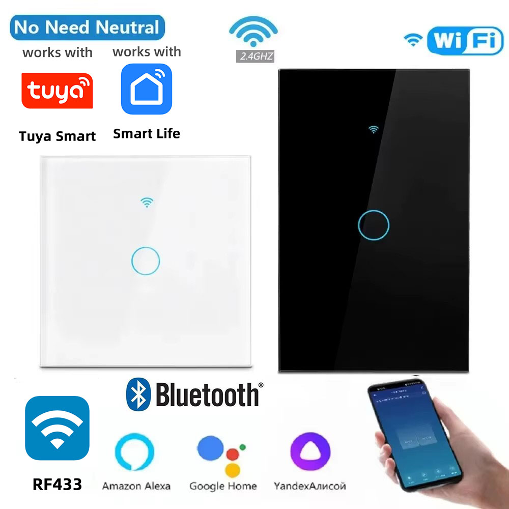 Inteligentny włącznik ścienny Tuya US/EU WiFi RF 433MHz Bluetooth 1/2/3/4-kanałowy dotykowy czujnik światła LED inteligentny dom kompatybilny z Alexa i Google Home