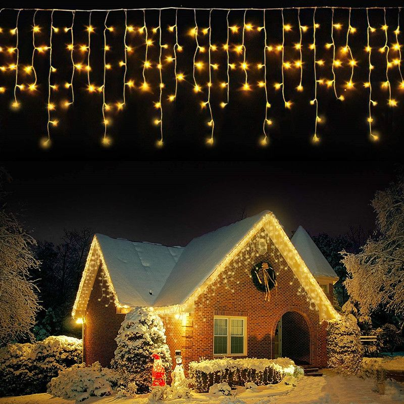 Rideau lumineux féerique LED 4x0.6m, guirlande de rue en plein air sur la maison, pour Patio, décoration de fête de noël, lumières de jardin