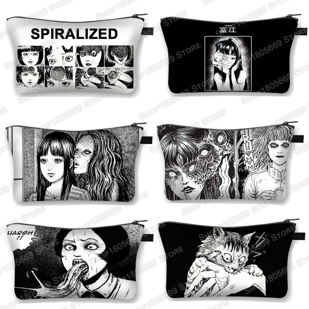 Horror Manga Print Kosmetyczka Tomie Spiralized Women Makeup Bags Lipstick Toiletry Bag Girls Mini Handbag Cosmetic Bag