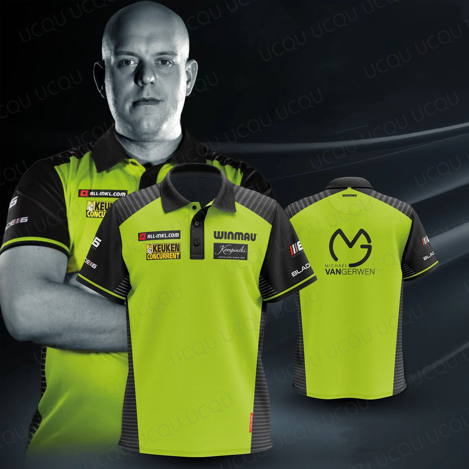 Maglia da darts MvG Michael van Gerwen, nuova maglia polo Winmau verde e nera, abbigliamento sportivo da uomo ad asciugatura rapida, regalo Mighty Mike