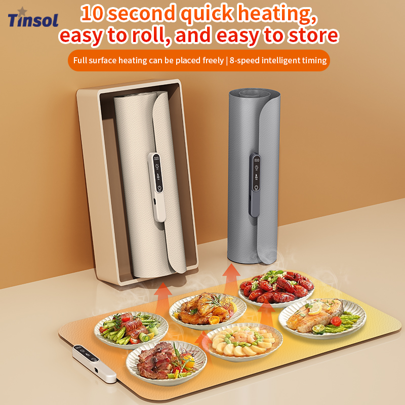 TINSOL-almohadilla calentadora de alimentos, almohadilla calefactora de silicona plegable, carrito de comida portátil, almohadilla aislante, ajuste de temperatura de 8 niveles