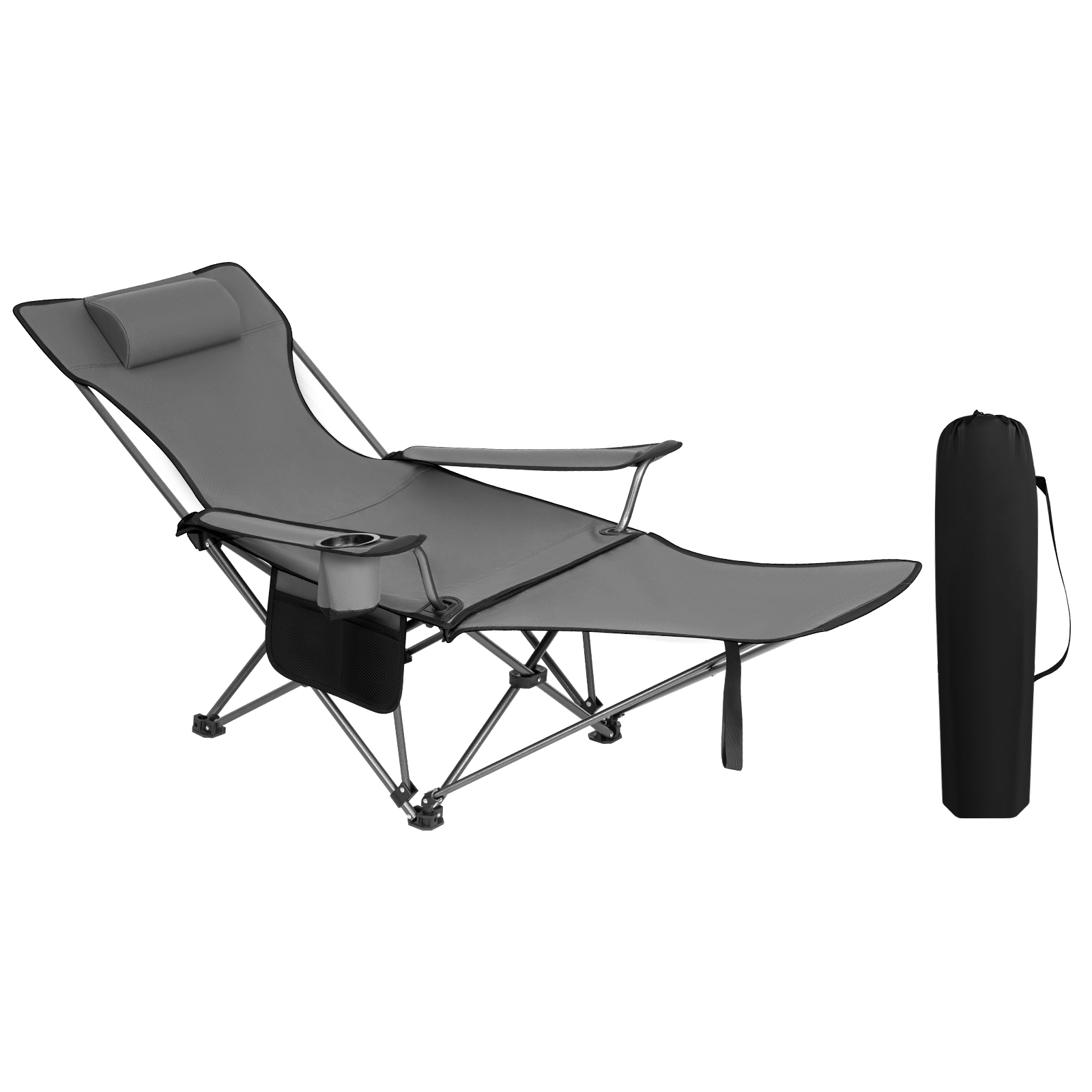 WOLTU Silla plegable para acampar y pescar, tumbona ligera para exteriores, sillón con reposacabezas extraíble, reposapiés retráctil