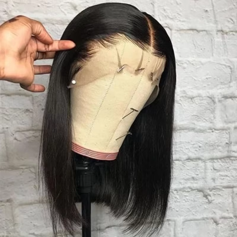 Perruque Bob en cheveux humains, densité 200%, Lace Frontal HD 13x4, courte et droite, pré-épilée, pour femmes noires