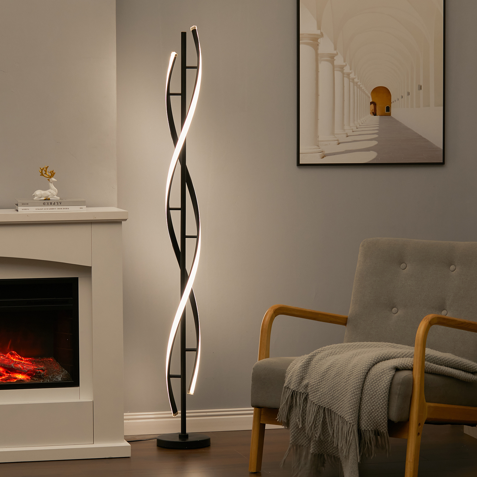 Lámpara de pie LED moderna para sala de estar, color negro, 60W