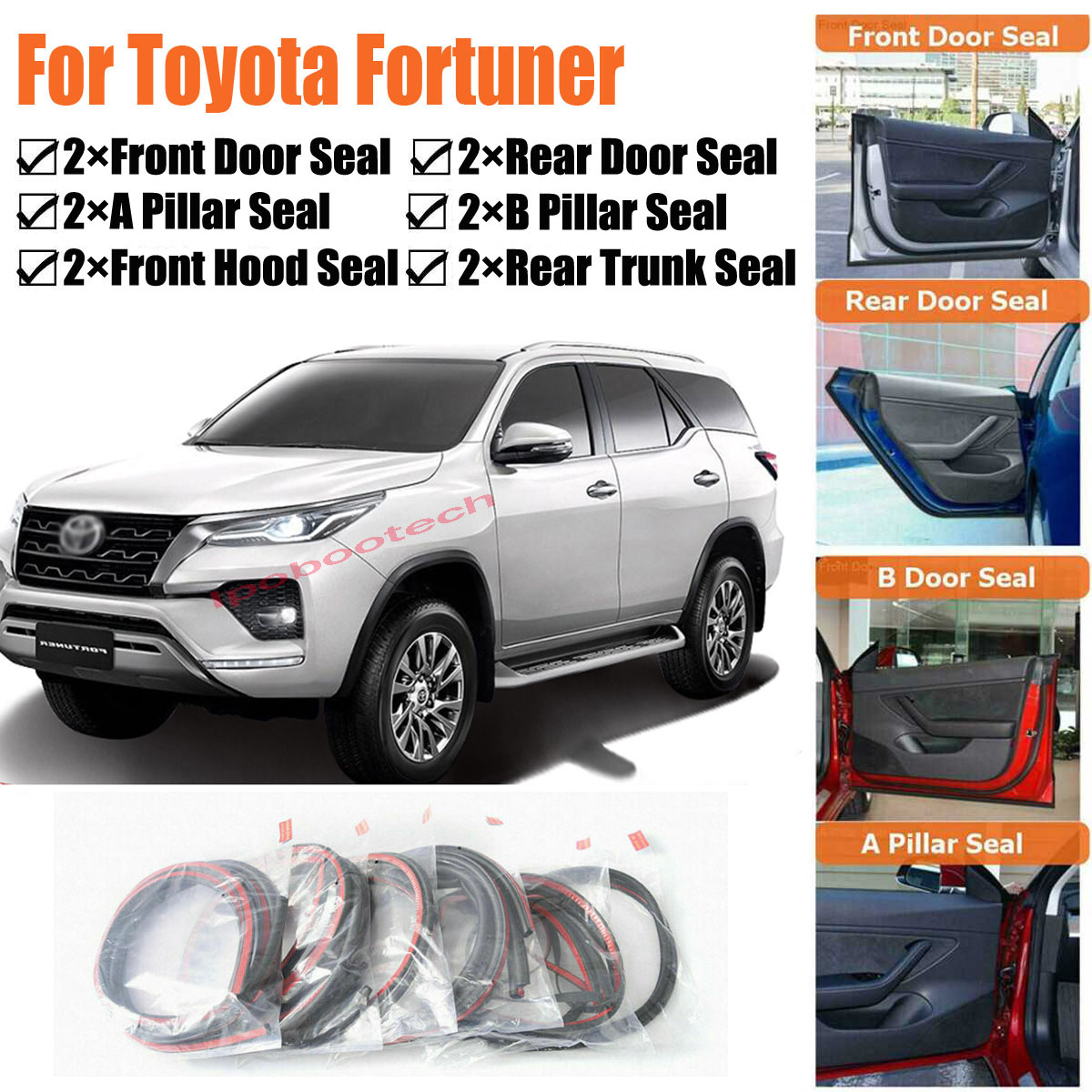 Merek Baru Pintu Mobil Segel Kit Kedap Suara Karet Cuaca Draft Segel Strip Angin Pengurangan Kebisingan Cocok untuk Toyota Fortuner