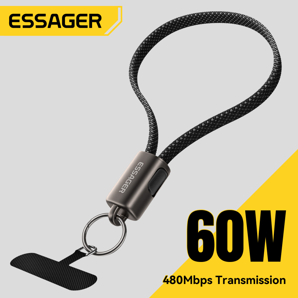 Портативное зарядное устройство Essager 60W Type-C на Type-C с быстрой зарядкой PD 30W, совместимое с iPhone 17/16, iPhone 15/14/13/12