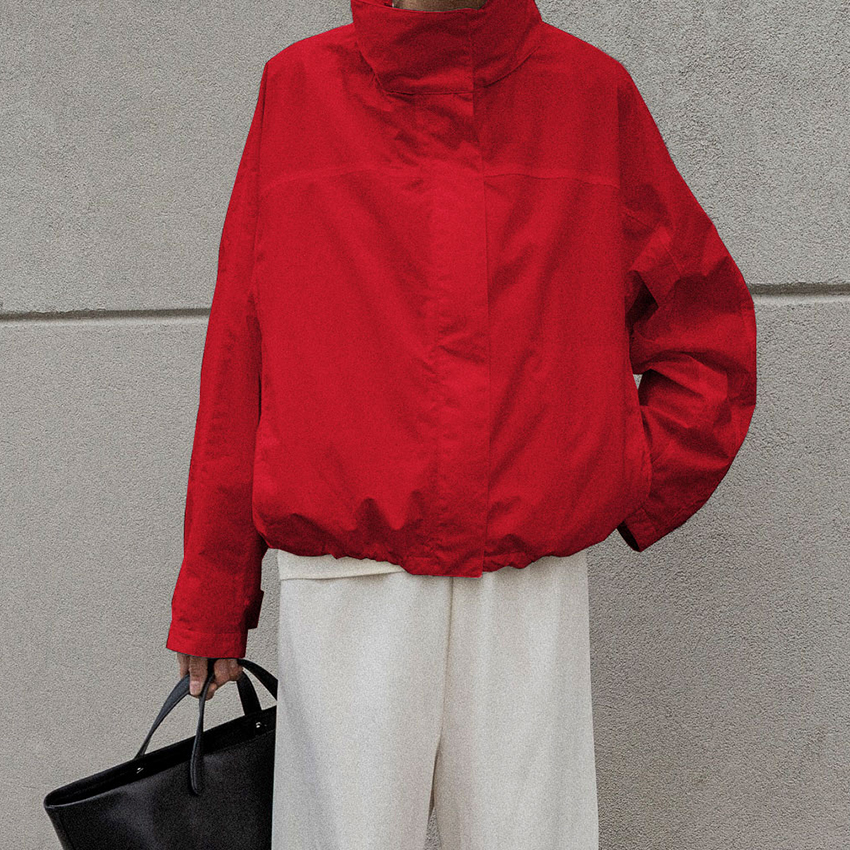 Linad Street Chic красная водолазка на молнии куртки осень повседневная верхняя одежда с длинными рукавами модные пальто для женщин топы женские 2025