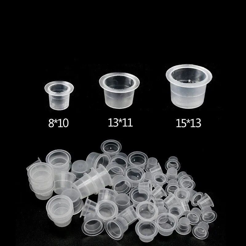Taza de pigmento de tatuaje transparente, vaso de pigmento bordado de una sola vez, Paquete grande y pequeño, 100