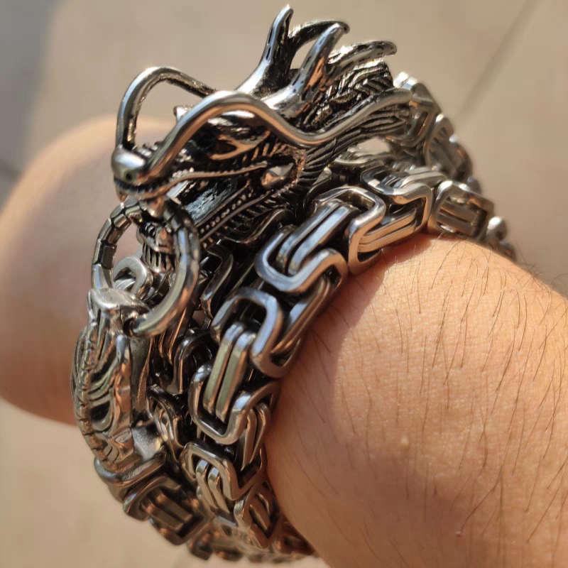 สร้อยข้อมือจี้รูปหัวมังกรสร้อยคอเหล็กไทเทเนียมเครื่องประดับแฟชั่นคาดเอวสำหรับของขวัญเท่ๆ