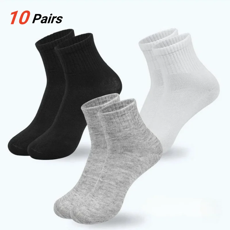 10 Paar einfarbige Herren-Socken, atmungsaktiv, bequem, für Sport, Freizeit, Arbeit, Weiß, Schwarz, für alle Jahreszeiten, EU 37–44, US 6–12